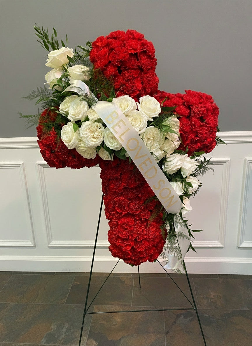 extra large red cross with white roses